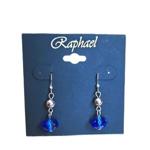 Raphael Blue Gemstone Crystal and Silver Earrings, NWT